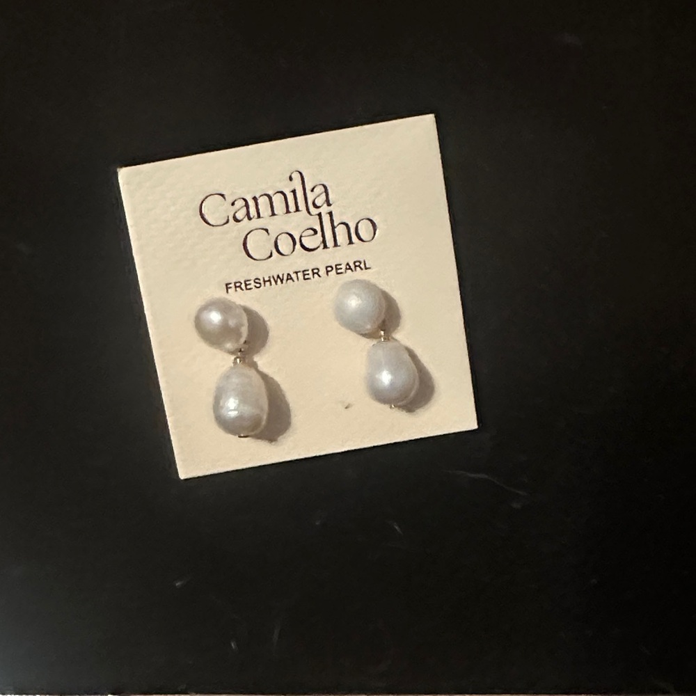 Camila Coelho White Pearl Drop Earrings
